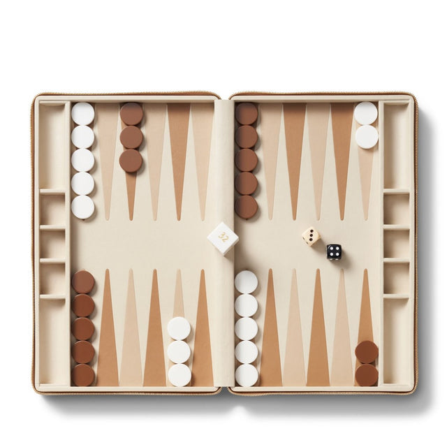 Enzo Travel Backgammon in Fawn by AERIN at Fig Linens and Home - Open Case 1