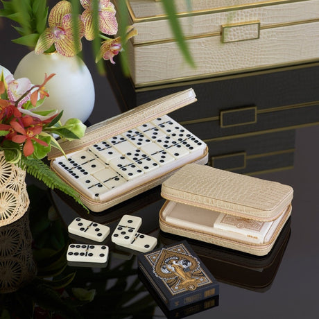 Enzo Travel Card Set in Fawn by AERIN - Lifestyle Photo of Luxury Travel Games at Fig Linens and Home