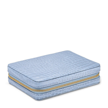 Enzo Travel Card Set in Hydrangea Blue by AERIN at Fig Linens and Home - Zipper Pouch Closed View