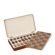 AERIN Enzo Travel Chess Set in Chestnut | Games at Fig Linens and Home showing pieces and board