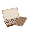 AERIN Enzo Travel Chess Set in Chestnut | Games at Fig Linens and Home showing pieces and board