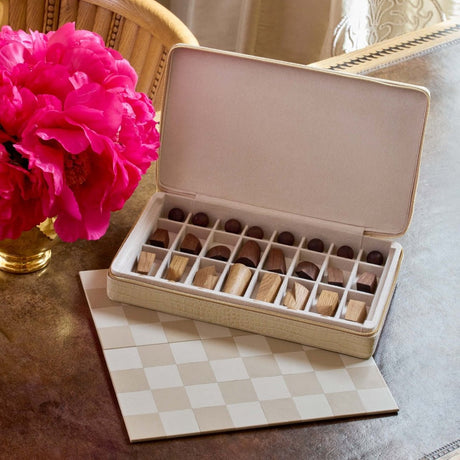 Enzo Travel Chess Set in Fawn by AERIN Lifestyle Photo at Fig Linens and Home