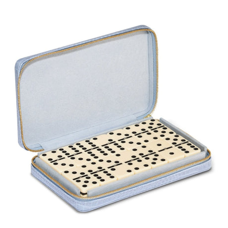 Enzo Travel Domino Set in Hydrangea Blue by AERIN at Fig Linens and Home - Dominoes View