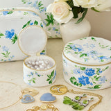 Fleurs du Vent Mini Round Jewelry Case by D Porthault pour AERIN - Lifestyle View 1