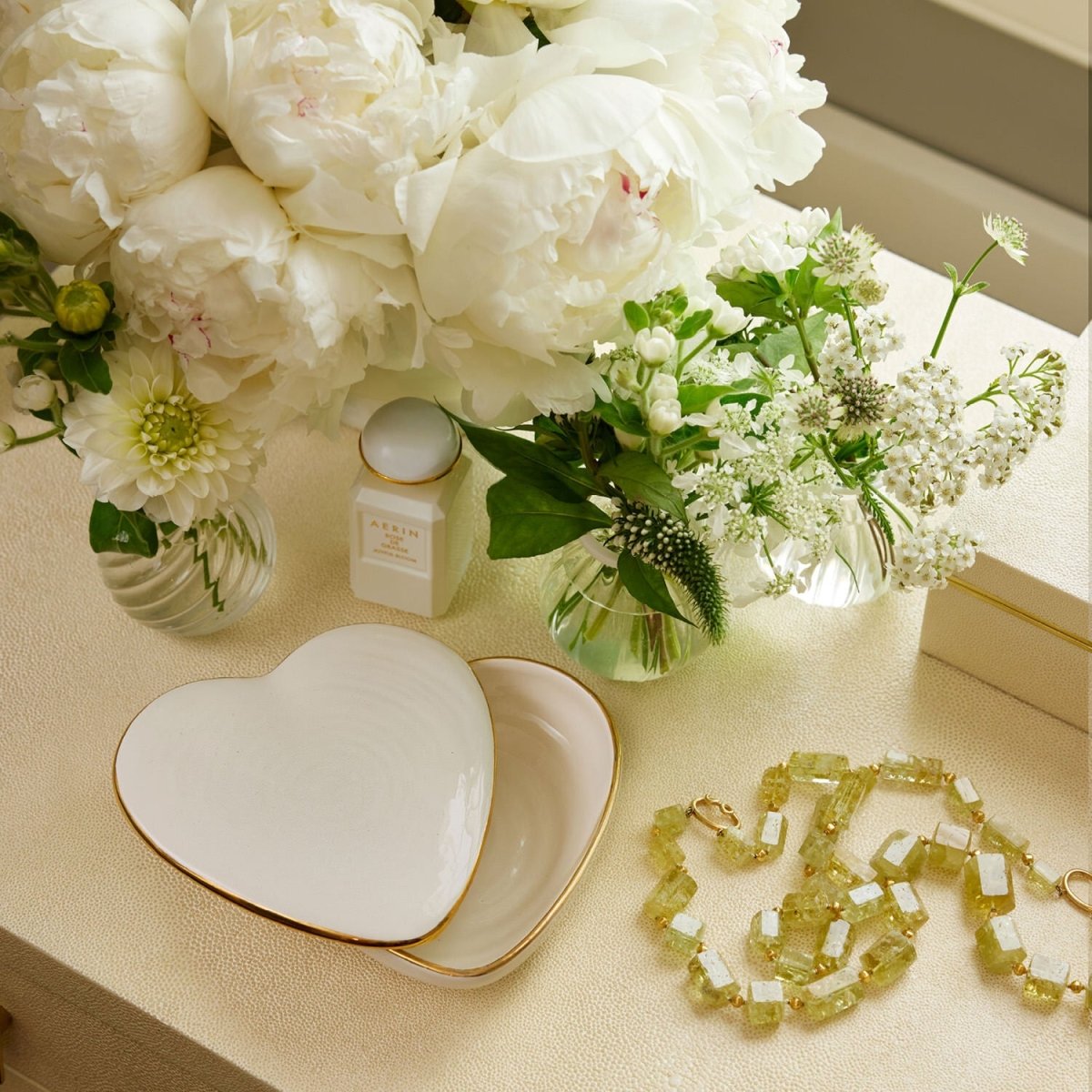 AERIN Heart Box in Cream with Gold | Lifestyle of Trinket Box in Heart Shape 1
