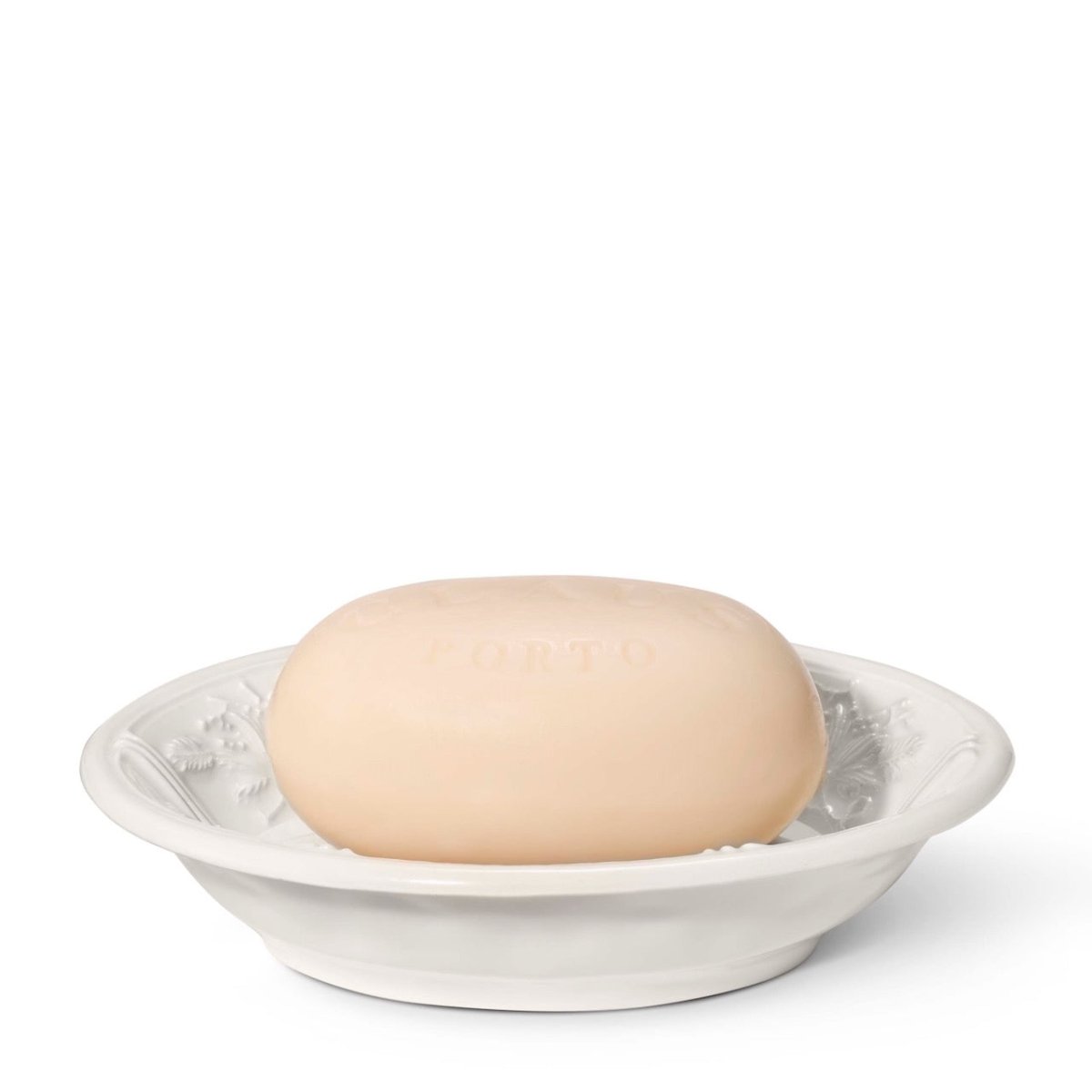 Side angle of AERIN Josepha soap tray – classic bath accessory at Fig Linens and Home
