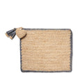 AERIN Large Raffia Pouch with Border in Denim Blue | Summer Tote with Heart Charm