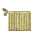 Large Striped Raffia Zip Pouch Green by AERIN | Clutch Bag in Natural Materials with Tassel 1