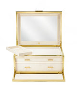 AERIN Luxe Shagreen Jewelry Box in Cream | Luxury Jewelry Box at Fig Linens and Home - Open Front 1