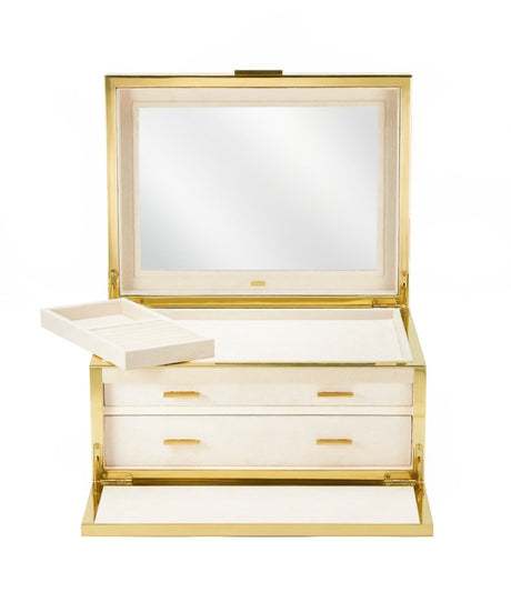 AERIN Luxe Shagreen Jewelry Box in Cream | Luxury Jewelry Box at Fig Linens and Home - Open Front 1