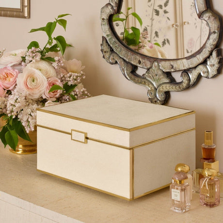 AERIN Luxe Shagreen Jewelry Box in Cream | Luxury Jewelry Box at Fig Linens and Home - Lifestyle 2
