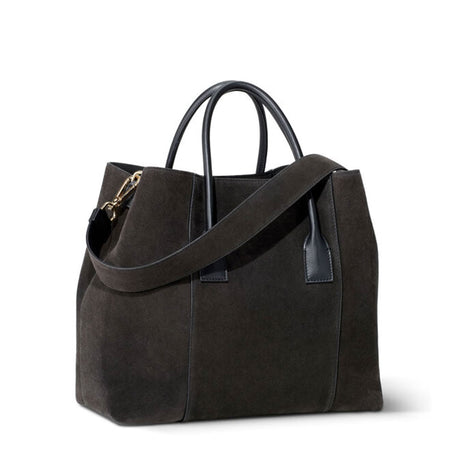 Mini Weekender in Dark Gray Suede by AERIN at Fig Linens and Home 2
