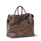 Mini Weekender Bag in Leopard by AERIN at Fig Linens and Home - Shown with Leather Handles