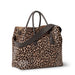 Mini Weekender Bag in Leopard by AERIN at Fig Linens and Home - Shown with Leather Handles