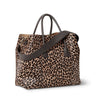 Mini Weekender Bag in Leopard by AERIN at Fig Linens and Home - Shown with Leather Handles