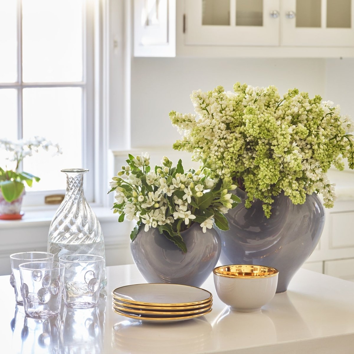 Paola Large Vase in Dusk Blue by AERIN Lifestyle Photo in Kitchen 