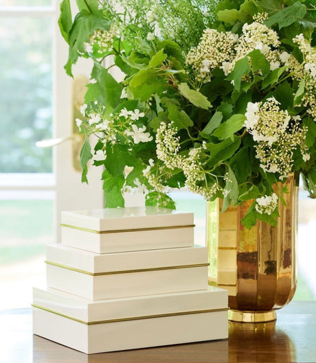 Piero Lacquer Large Box in Cream by AERIN 9.7"L x 7.6W" x 2.9H" Cream at FIG LINENS AND HOME 2