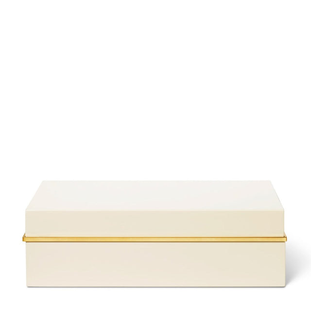 Piero Lacquer Large Box in Cream by AERIN 9.7"L x 7.6W" x 2.9H" Cream at FIG LINENS AND HOME 1