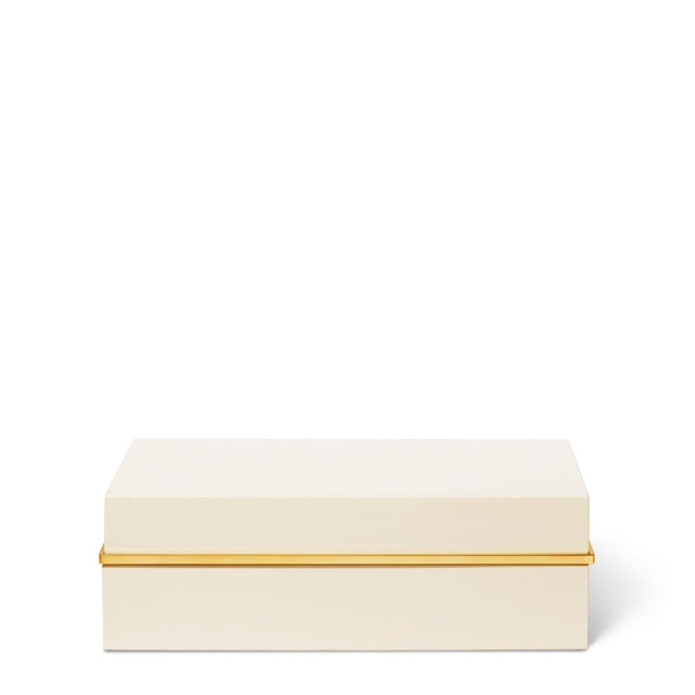 Piero Lacquer Medium Box in Cream by AERIN 8"L x 6.4W" x 2.5H" Cream at FIG LINENS AND HOME 1