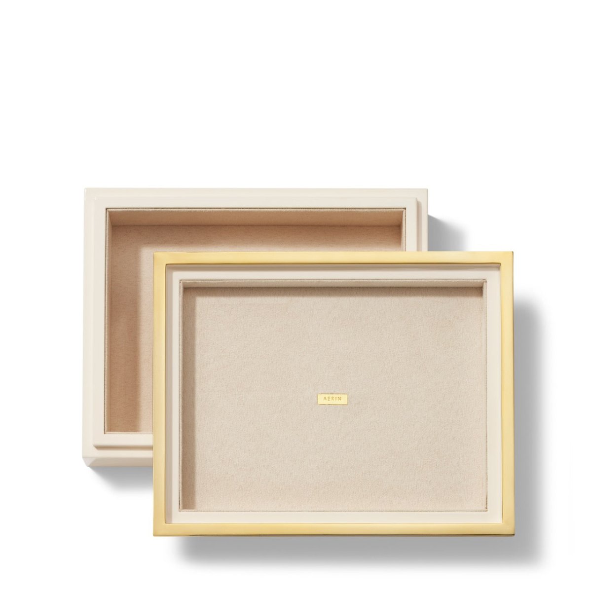 Piero Lacquer Medium Box in Cream by AERIN 8"L x 6.4W" x 2.5H" Cream at FIG LINENS AND HOME 3