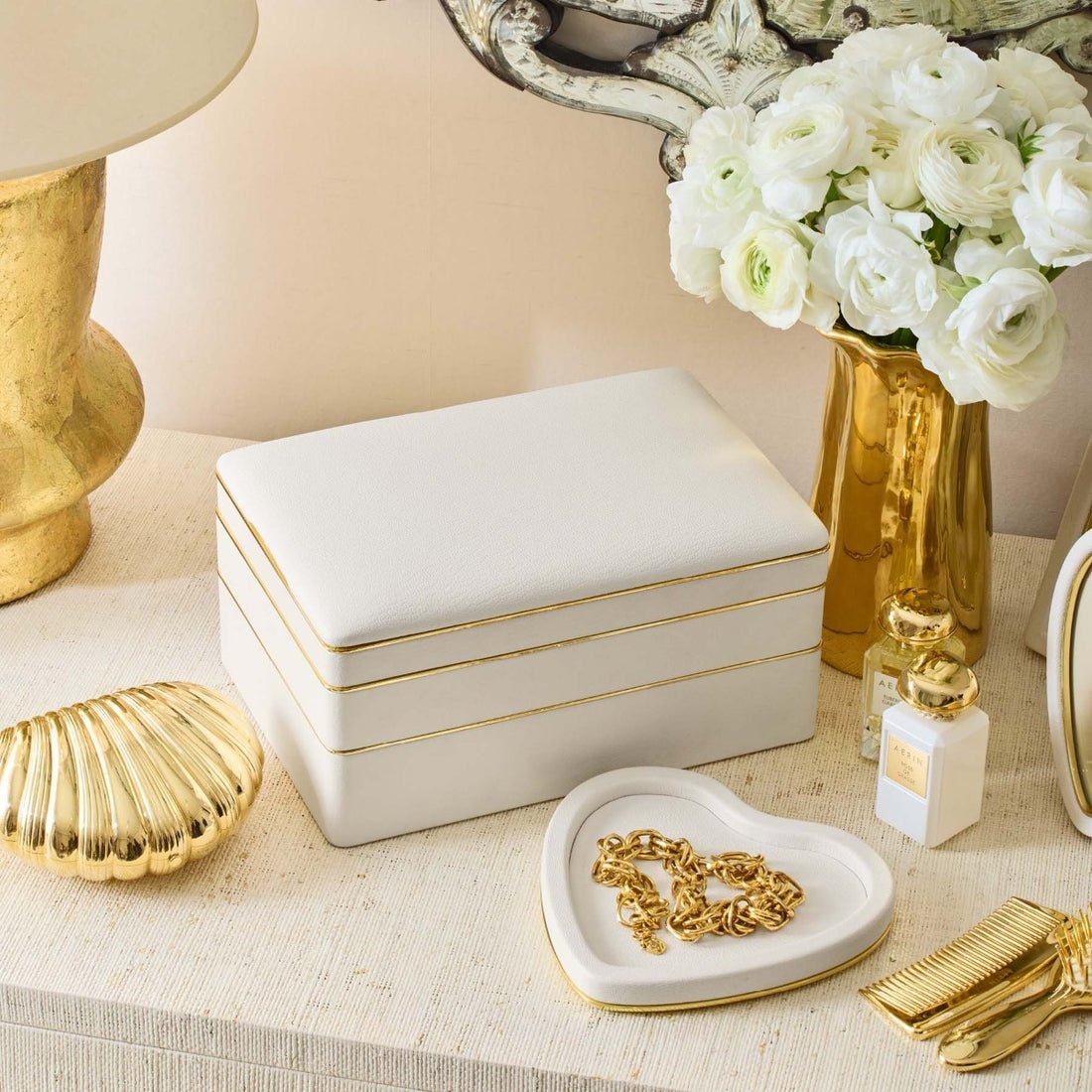 Piero Large Stacked Jewelry Box by AERIN at Fig Linens and Home - Lifestyle View with Box Closed