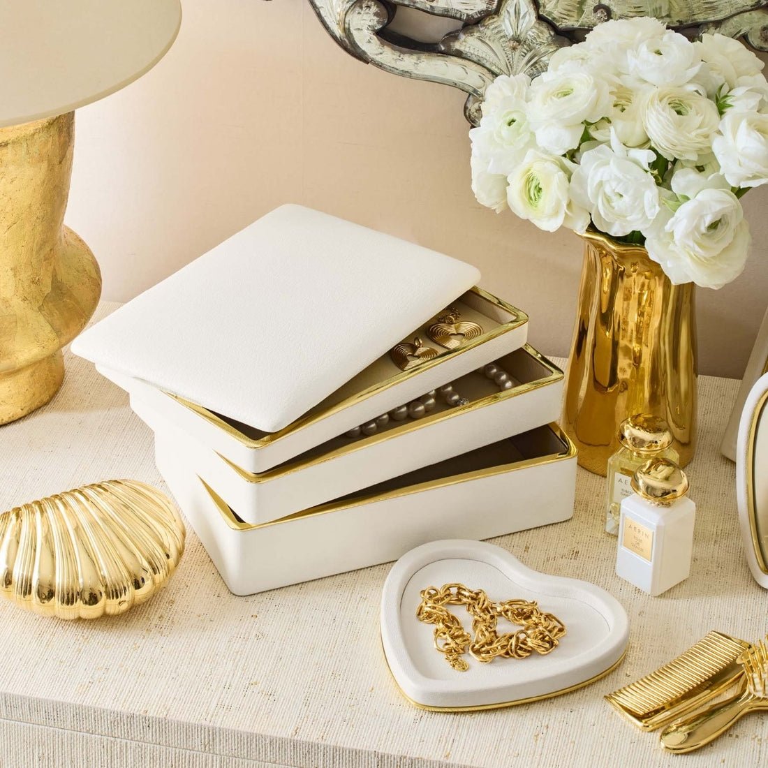 Piero Large Stacked Jewelry Box by AERIN at Fig Linens and Home - Lifestyle View with Box Open