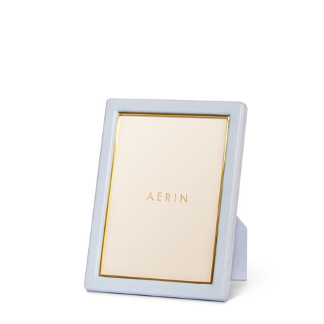 Piero Leather Frame in Blue Haze - 5X7 by AERIN Overall 6.1" x 8.1" x 0.9" for 5"x 7" Photo Blue Haze at FIG LINENS AND HOME 1