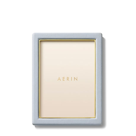 Piero Leather Frame in Blue Haze - 5X7 by AERIN Overall 6.1" x 8.1" x 0.9" for 5"x 7" Photo Blue Haze at FIG LINENS AND HOME 3