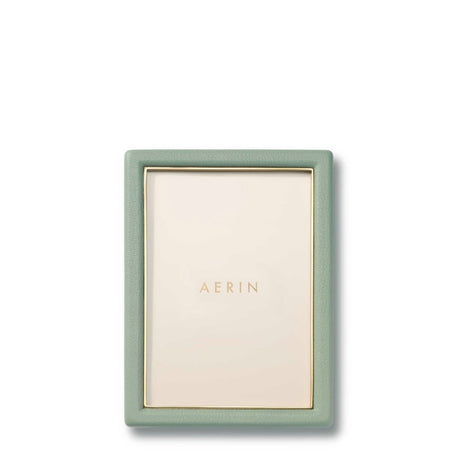 Piero Leather Frame in Eucalyptus - 5X7 by AERIN Overall 6.1" x 8.1" x 0.9" for 5"x 7" Photo Eucalyptus at FIG LINENS AND HOME 2
