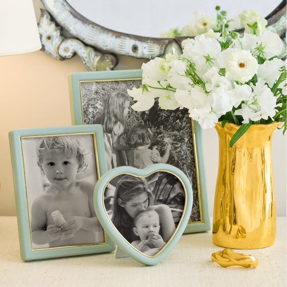 Piero Leather Frame in Eucalyptus for 8x10 Photo by AERIN at Fig Linens and Home - Lifestyle