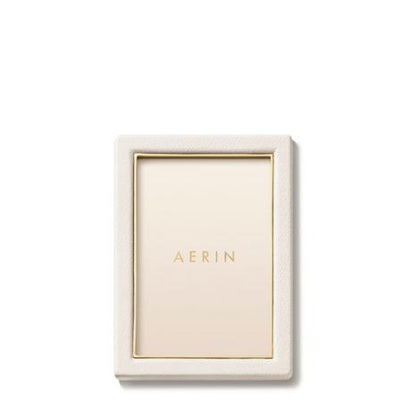 AERIN Piero Leather Photo Frame in Shadow White - 4X6 at Fig Linens and Home - View 2