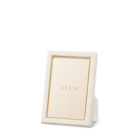 AERIN Piero Leather Photo Frame in Shadow White - 4X6 at Fig Linens and Home - View 1