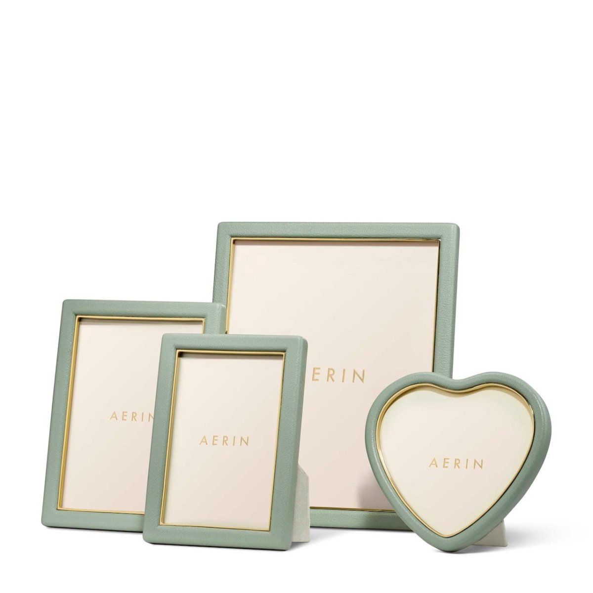 Piero Leather Heart Frame in Eucalyptus by AERIN 6.7" x 6.4" x 0.8" Eucalyptus at FIG LINENS AND HOME 4