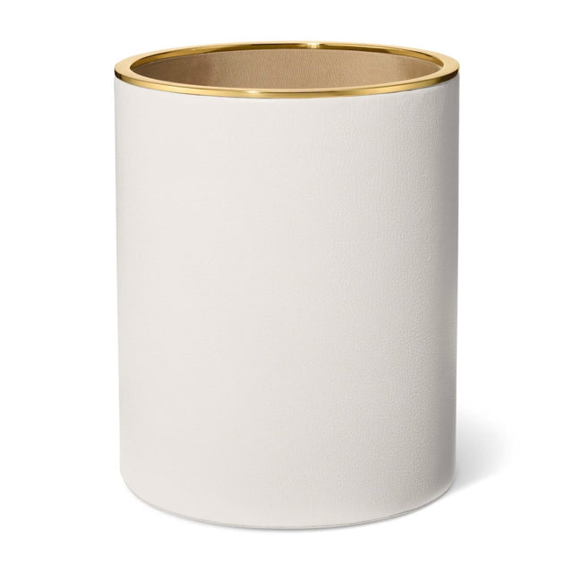 Piero Leather Wastebasket in Shadow White by AERIN 8.0" x 8.0" x 10.0" Shadow White at FIG LINENS AND HOME 1