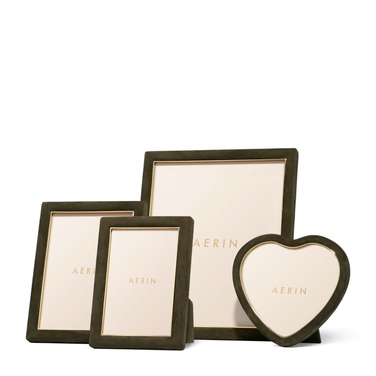 Piero Suede Frames in Grouping - Heart Frame in Juniper by AERIN shown on Right