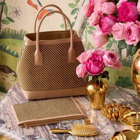 Raffia Nano Weekender Bag in Black & Natural by AERIN Lifestyle Photo  | Fig Linens and Home