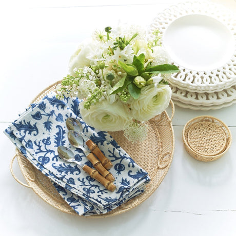 Woven Wicker Raffia Round Tray by AERIN at Fig Linens and Home - Lifestyle 4