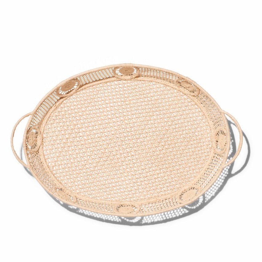 Woven Wicker Raffia Round Tray by AERIN at Fig Linens and Home - View 6