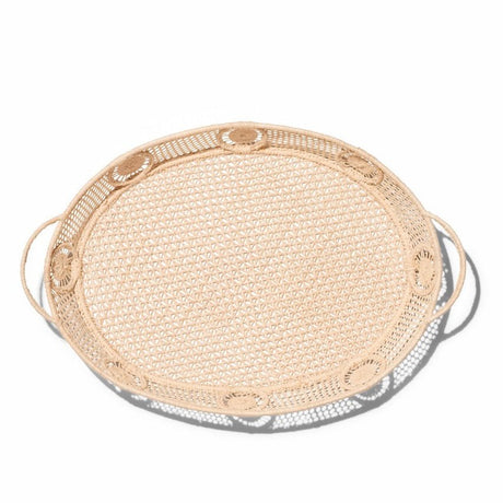 Woven Wicker Raffia Round Tray by AERIN at Fig Linens and Home - View 6