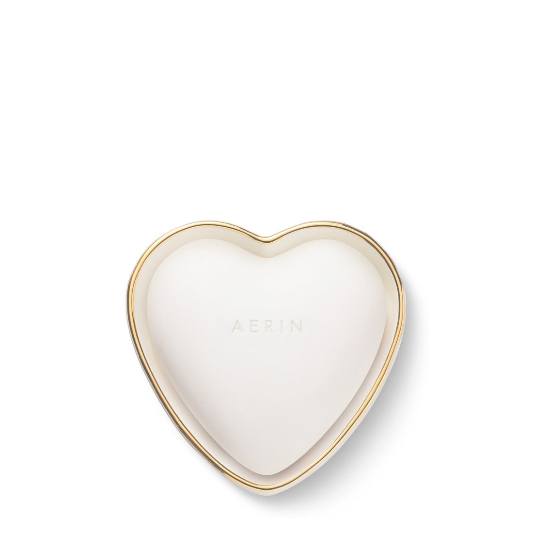 AERIN Ribbed Heart Trinket Dish in Cream with Gold Rim | Back of Dish with Logo