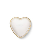 AERIN Ribbed Heart Trinket Dish in Cream with Gold Rim | Back of Dish with Logo