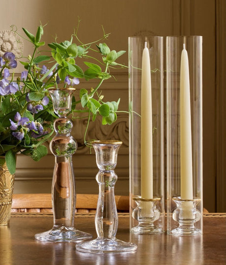 Sancia Tall Taper Candleholders in Gold Rim Set of 2 by AERIN at Fig Linens and Home - Lifestyle 2