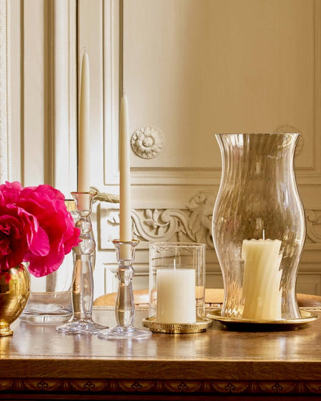 Sancia Tall Taper Candleholders in Gold Rim Set of 2 by AERIN at Fig Linens and Home - Lifestyle 1
