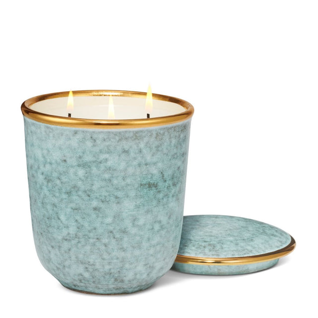 Blue Savoy Candle in Orange Blossom 24.7 oz by AERIN at Fig Linens and Home - Lit