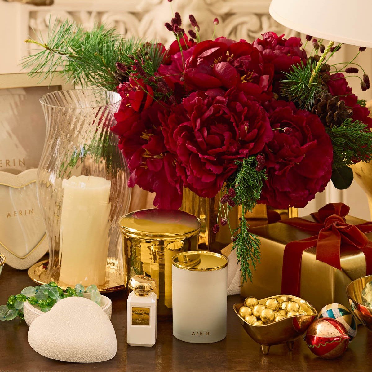 Savoy Gold Candle in Monserrate Rose 24.7 oz by AERIN - Lifestyle