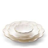 Scalloped Nesting Serving Dishes Set of 3 by AERIN SET of 3 - Bowl 5.5" x 5.5" x 2.1"; Medium Plate 9.2" x 9.2" x 1.6"; Large Plate 12" x 12" x 1.8" Cream at FIG LINENS AND HOME 1