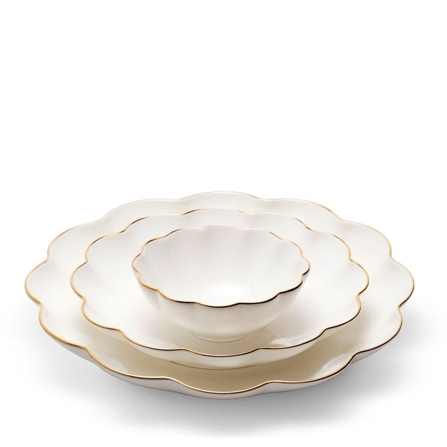 Scalloped Nesting Serving Dishes Set of 3 by AERIN SET of 3 - Bowl 5.5" x 5.5" x 2.1"; Medium Plate 9.2" x 9.2" x 1.6"; Large Plate 12" x 12" x 1.8" Cream at FIG LINENS AND HOME 1