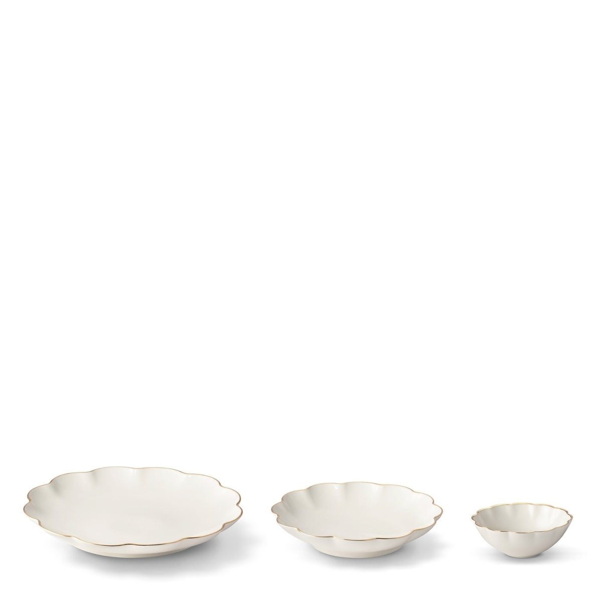 Scalloped Nesting Serving Dishes Set of 3 by AERIN SET of 3 - Bowl 5.5" x 5.5" x 2.1"; Medium Plate 9.2" x 9.2" x 1.6"; Large Plate 12" x 12" x 1.8" Cream at FIG LINENS AND HOME 7