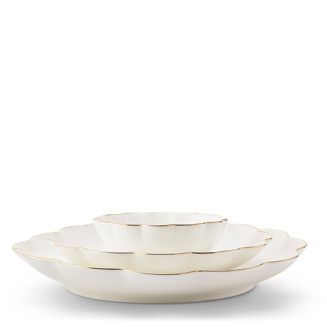 Scalloped Nesting Serving Dishes Set of 3 by AERIN SET of 3 - Bowl 5.5" x 5.5" x 2.1"; Medium Plate 9.2" x 9.2" x 1.6"; Large Plate 12" x 12" x 1.8" Cream at FIG LINENS AND HOME 3