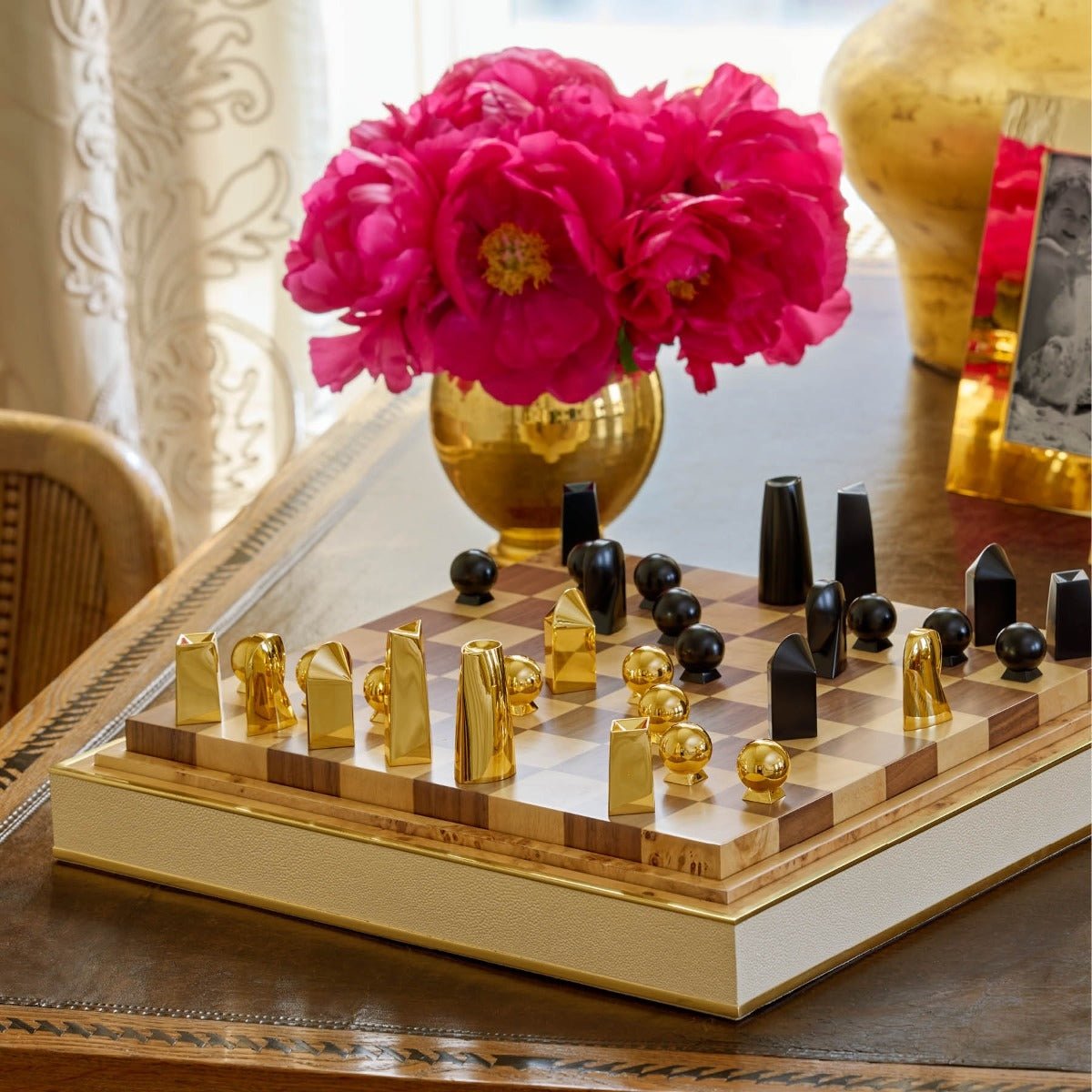 Shagreen Chess Set in Cream by AERIN - Lifestyle Image at Fig Linens and Home
